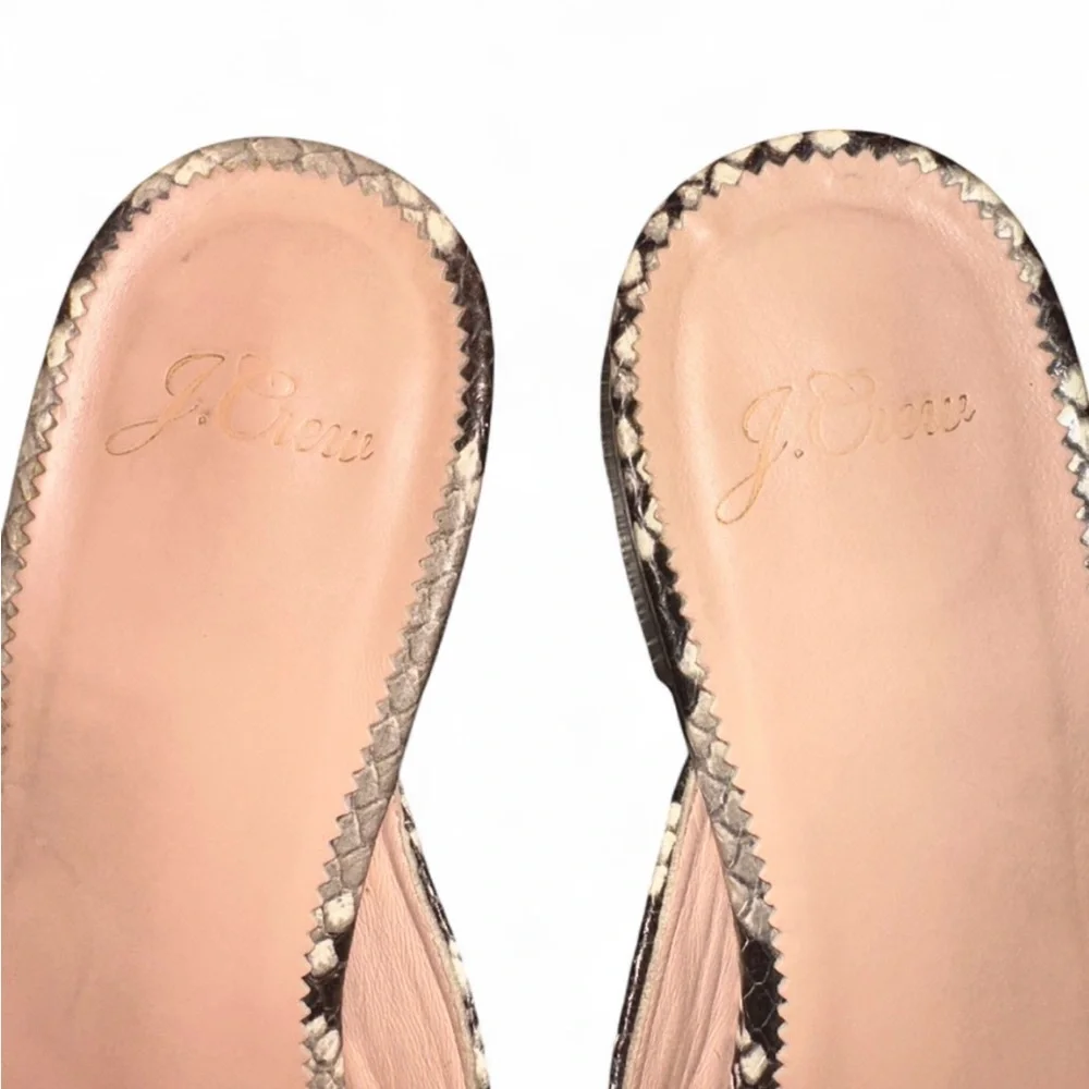 J.‎ Crew W 6.5 Snakeskin Loafers Mules Leather Black Tan Silver Slip On Classic - Picture 6 of 7